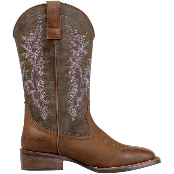 Western Cowgirl Boots with Square Toe & Two-Tone Stitch Vintage Block Heel - Picture 7 of 8